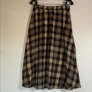 DAZY Winter Brown Beige Plaid Polyester Pull On Midi Full Skirt